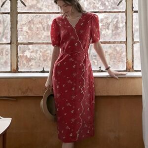 KIMURA FLORAL-PRINT RAYON MIDI DRESS SIZE SMALL